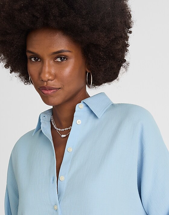 madewell Cotton Double-Gauze Oversized Shirt light pool