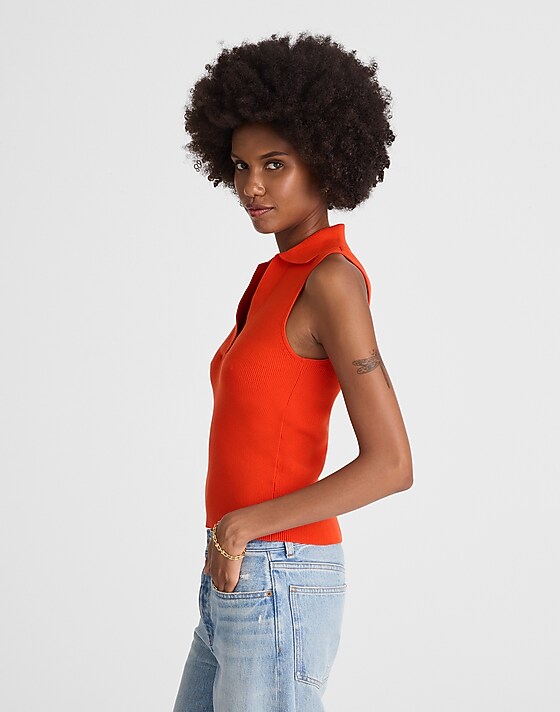 Madewell Cotton Johnny-Collar Sweater Tank Fiery Orange