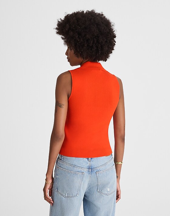 Madewell Cotton Johnny-Collar Sweater Tank Fiery Orange