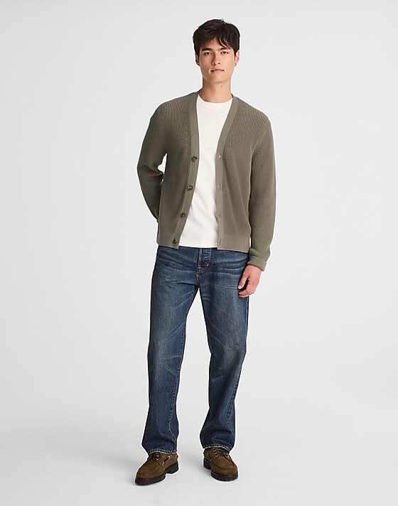 Madewell Cotton Shaker-Stitch Cardigan Pressed Sage