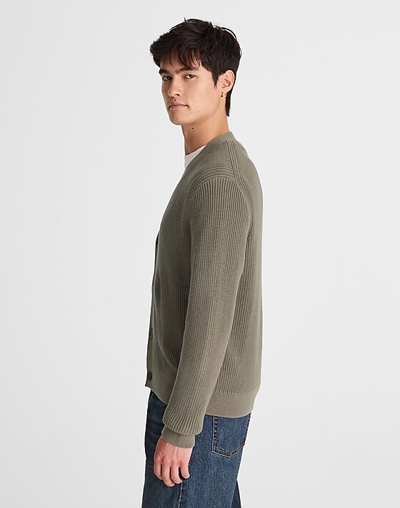 Madewell Cotton Shaker-Stitch Cardigan Pressed Sage