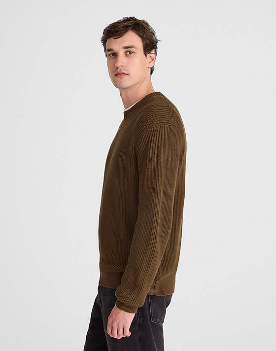 Madewell Cotton Shaker-Stitch Crewneck Sweater Dark Mocha