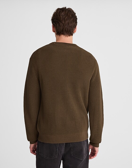 Madewell Cotton Shaker-Stitch Crewneck Sweater Dark Mocha