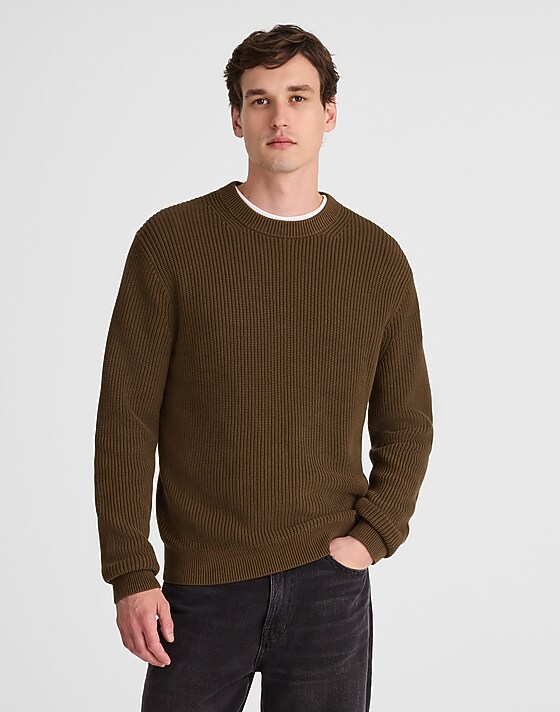 madewell Cotton Shaker-Stitch Crewneck Sweater dark mocha