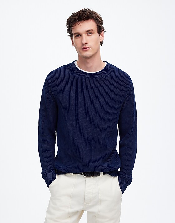 madewell Cotton Shaker Stitch Crewneck Sweater deep indigo