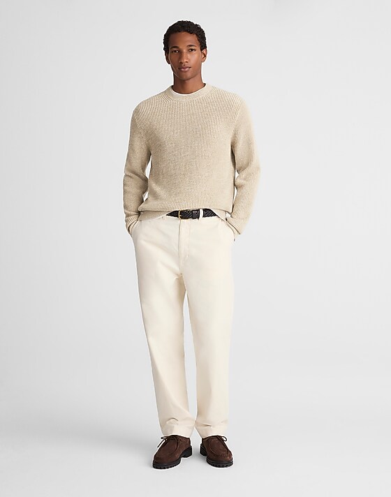 Madewell Cotton Shaker-Stitch Crewneck Sweater Fatigue Khaki Marl