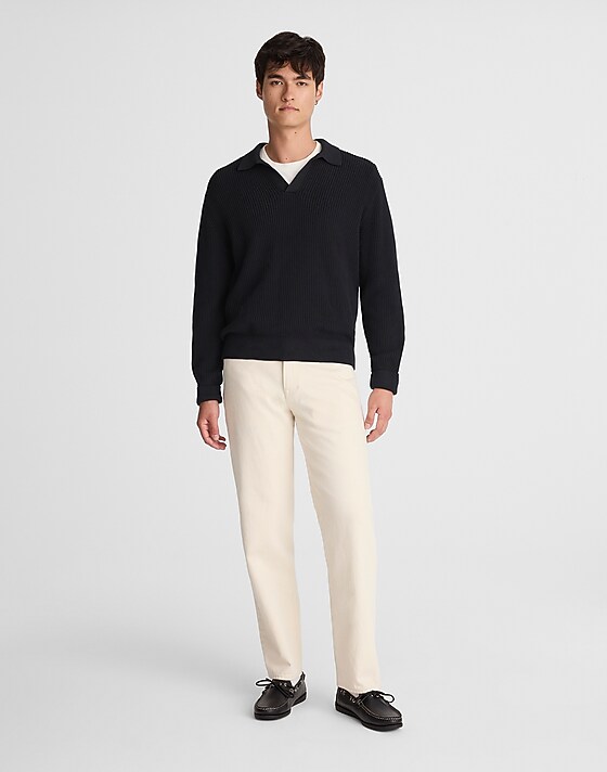 madewell Cotton Shaker-Stitch Johnny-Collar Sweater Polo washed black