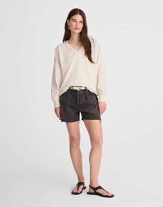 Madewell Cotton Terry V-Neck Sweatshirt Vintage Ivory
