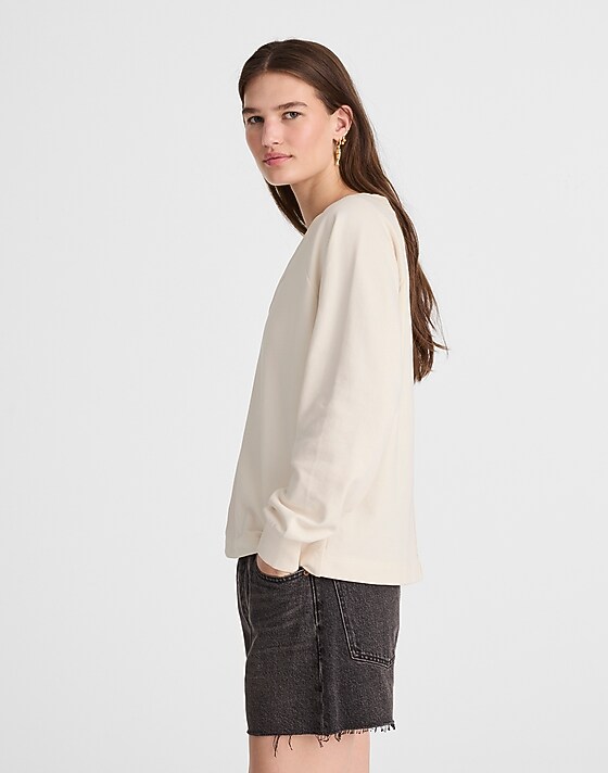 Madewell Cotton Terry V-Neck Sweatshirt Vintage Ivory