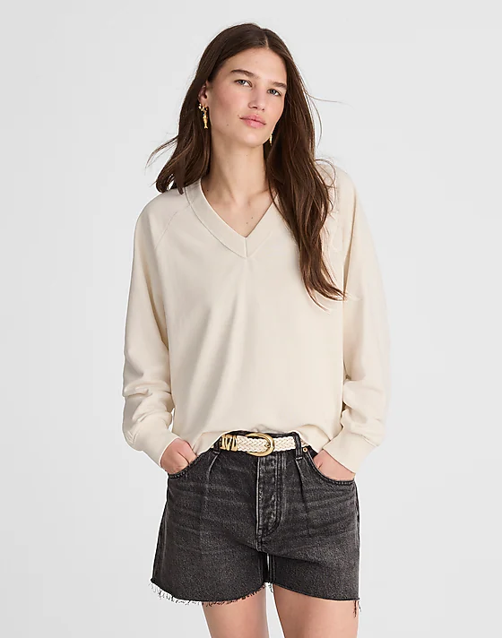madewell Cotton Terry V-Neck Sweatshirt vintage ivory