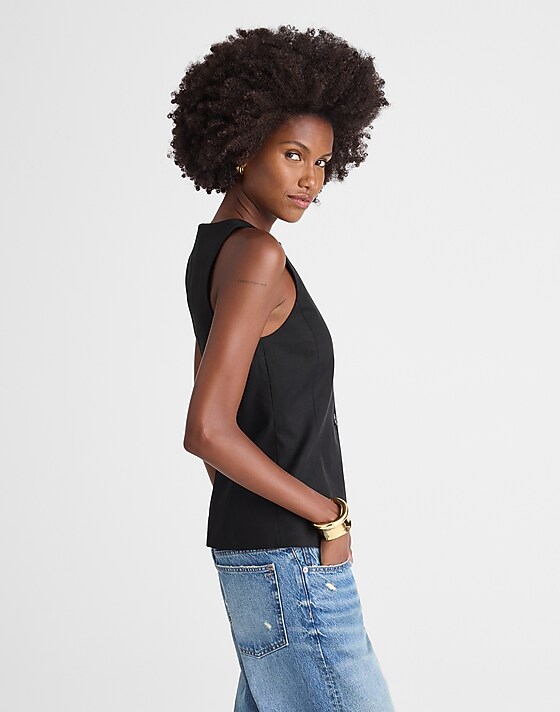 Madewell Crewneck Cutaway Vest In Drapey Twill Jet Black