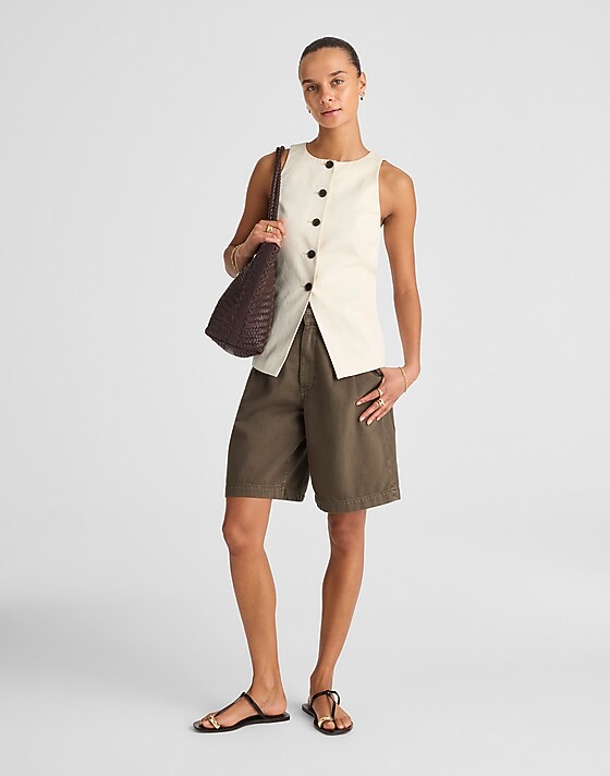 Madewell Crewneck Cutaway Vest In Drapey Twill Vintage Ivory