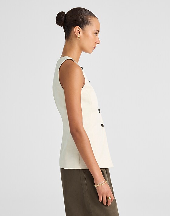 Madewell Crewneck Cutaway Vest In Drapey Twill Vintage Ivory