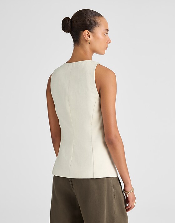 Madewell Crewneck Cutaway Vest In Drapey Twill Vintage Ivory