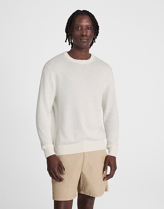 madewell Crewneck Sweater in Lightweight Cotton-Linen Blend salt