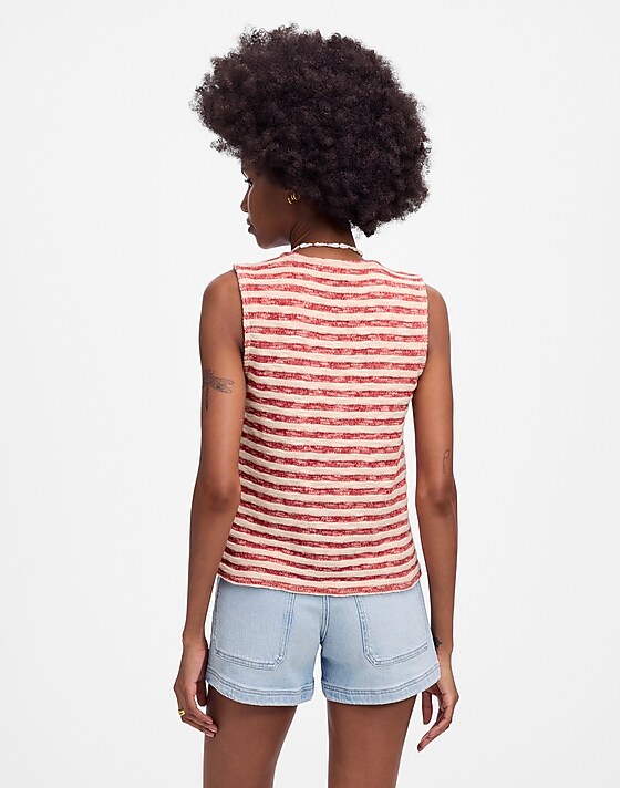 Madewell Crewneck Sweater Vest In Stripe Festival Red