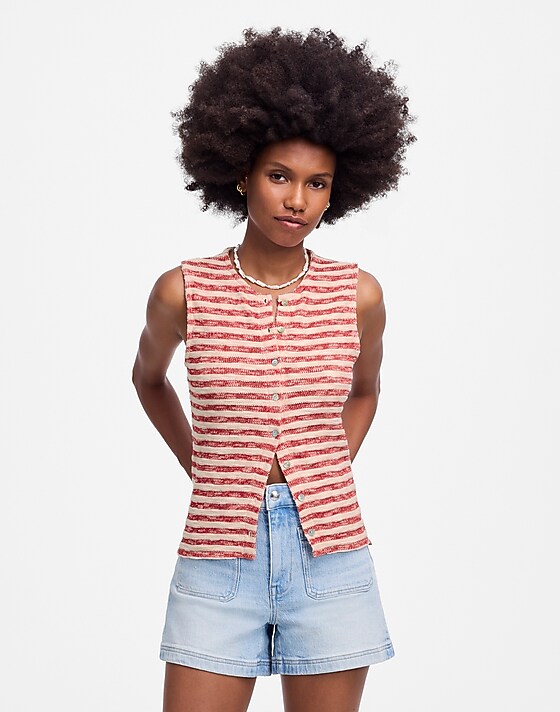 madewell Crewneck Sweater Vest in Stripe festival red