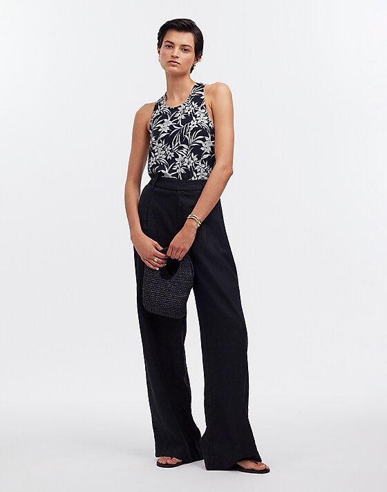 Madewell Crisscross-Back Sleeveless Top In Floral Cupro-Blend Deep Indigo