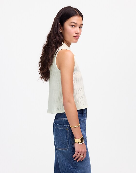 Madewell Crochet-Knit V-Neck Sweater Vest Vintage Ivory