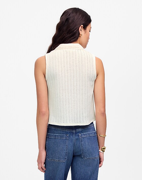Madewell Crochet-Knit V-Neck Sweater Vest Vintage Ivory