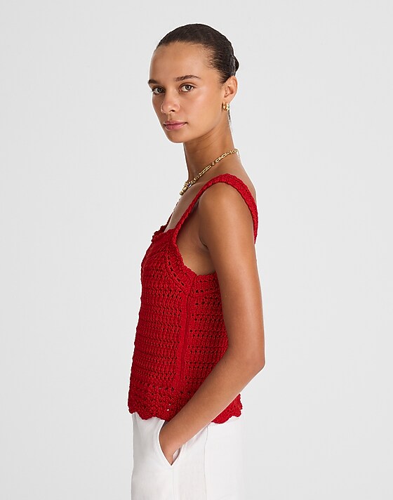 Madewell Crochet-Stitch Cotton Sweater Tank Festival Red