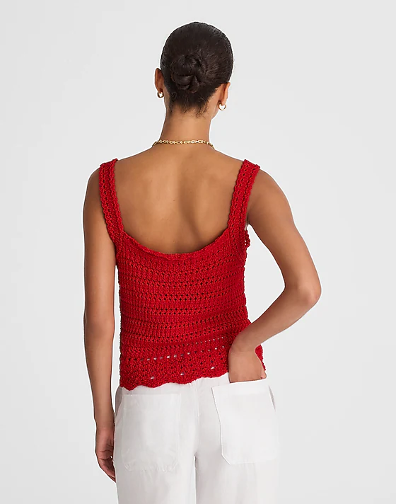 Madewell Crochet-Stitch Cotton Sweater Tank Festival Red