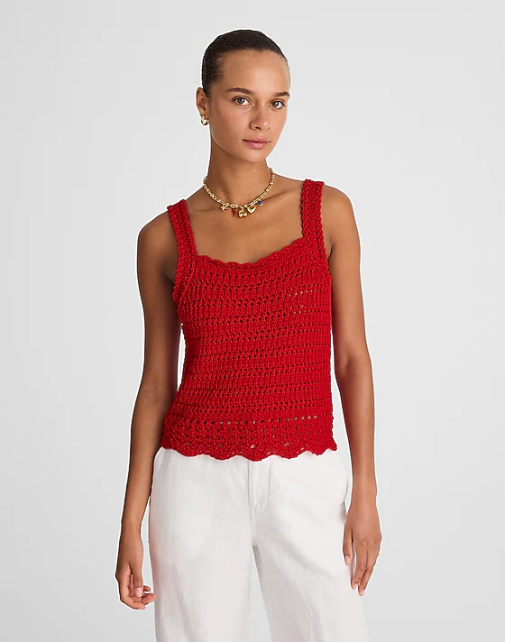 madewell Crochet-Stitch Cotton Sweater Tank festival red