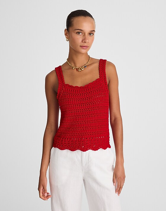 madewell Crochet-Stitch Cotton Sweater Tank festival red