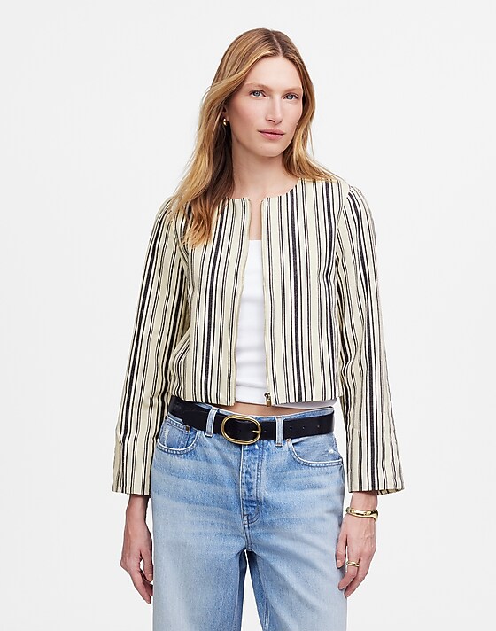 madewell Crop Cardigan Jacket boardwalk stripe vintage