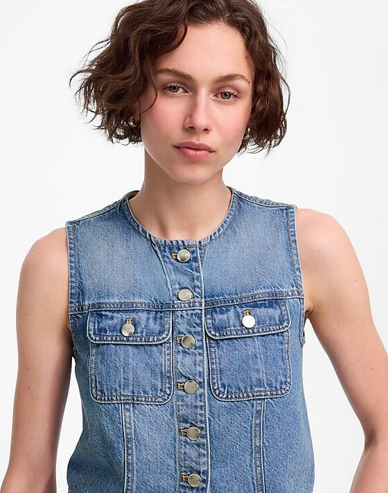 madewell Cropped Denim Vest: Airy Denim Edition robertson wash