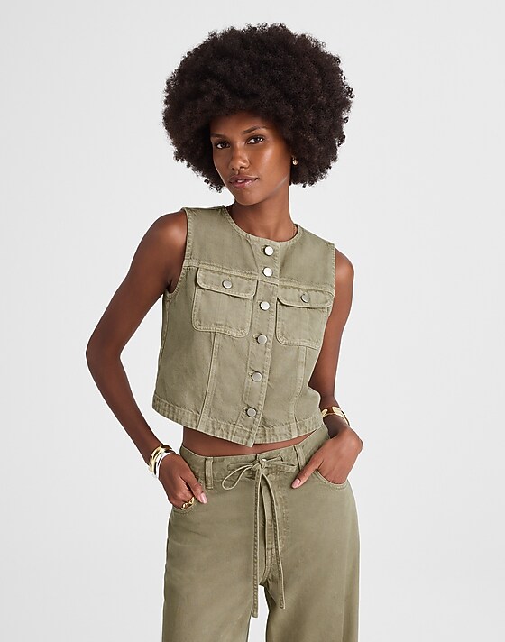 madewell Cropped Denim Vest: Airy Denim Edition sagebrush