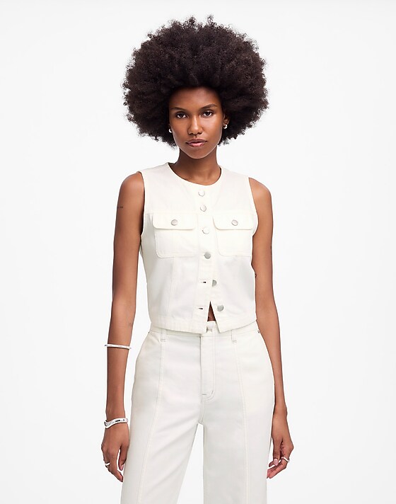 Madewell Cropped Denim Vest: Airy Denim Edition Tile White