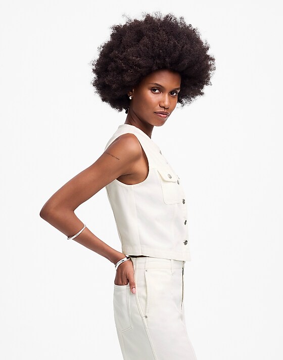 Madewell Cropped Denim Vest: Airy Denim Edition Tile White