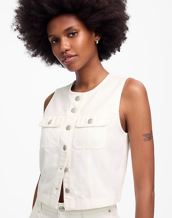 madewell Cropped Denim Vest: Airy Denim Edition tile white