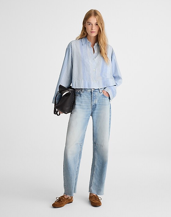 Madewell Curve-Hem Shirt In Poplin Multi Blue White Stripe