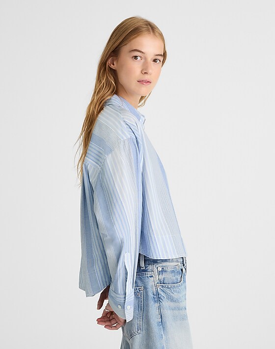 Madewell Curve-Hem Shirt In Poplin Multi Blue White Stripe