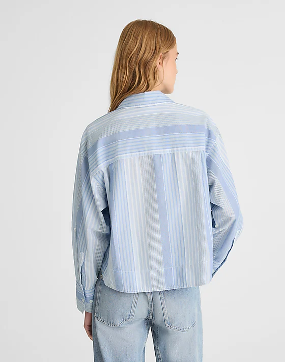Madewell Curve-Hem Shirt In Poplin Multi Blue White Stripe
