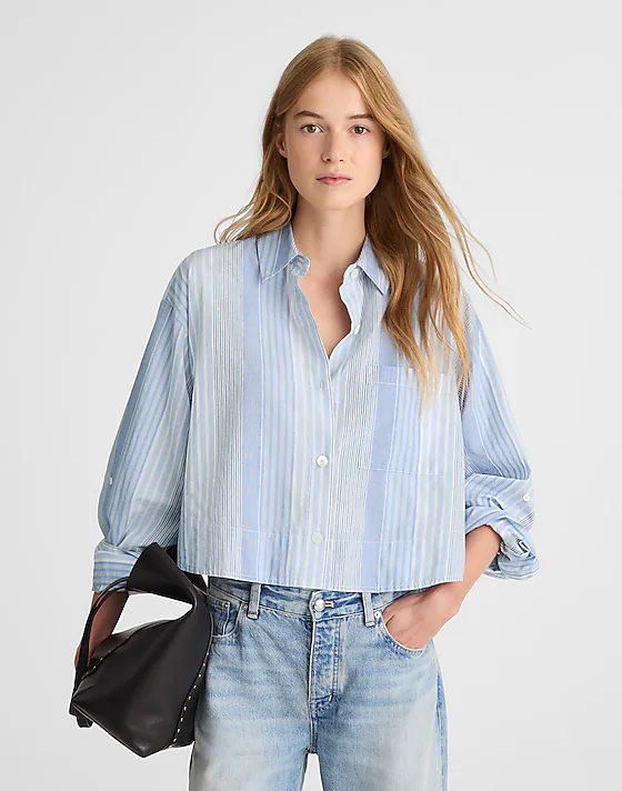 madewell Curve-Hem Shirt in Poplin multi blue white stripe