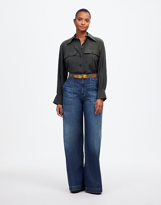 madewell Curvy Superwide-Leg Utility Jeans in Lindewood Wash: Airy Denim Edition lindewood wash