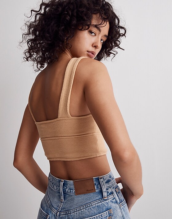 Madewell Cutout Knot-Front Crop Tank Top Dried Straw