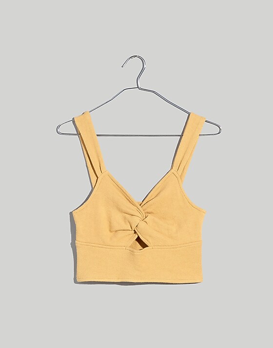 Madewell Cutout Knot-Front Crop Tank Top Dried Straw