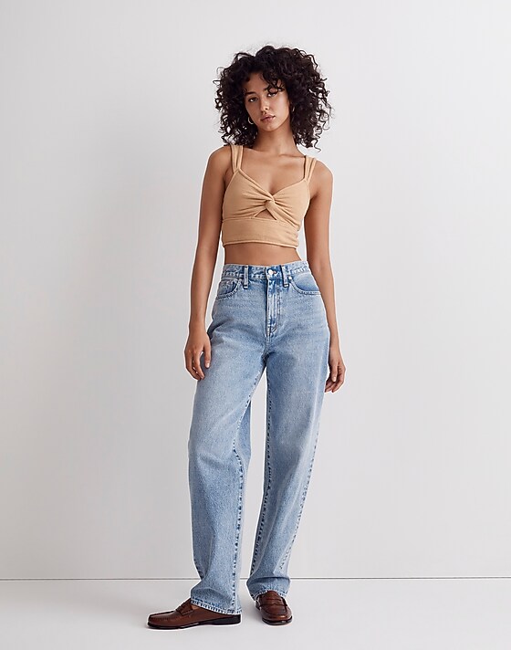 madewell Cutout Knot-Front Crop Tank Top dried straw