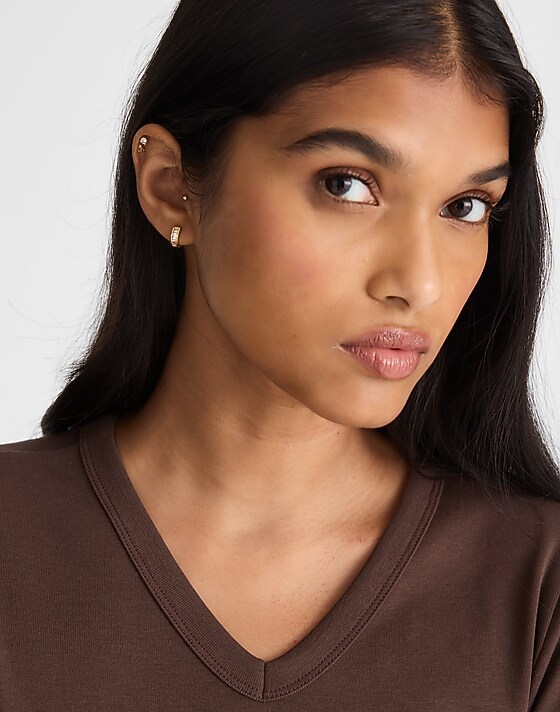 Madewell Demi-Fine Baguette Crystal Huggie Hoop Earrings Clear