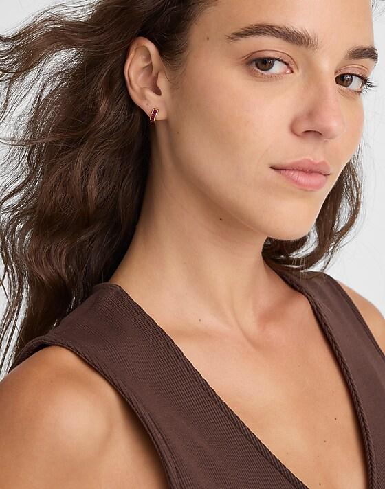 Madewell Demi-Fine Baguette Crystal Huggie Hoop Earrings Ruby