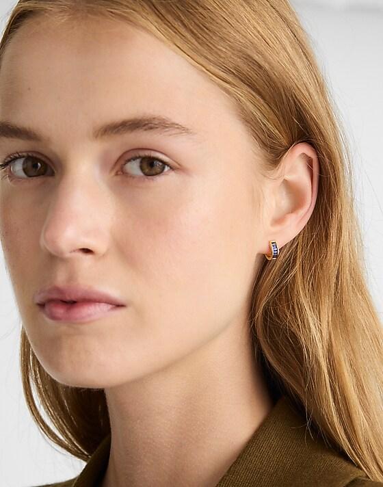 Madewell Demi-Fine Baguette Crystal Huggie Hoop Earrings Sapphire