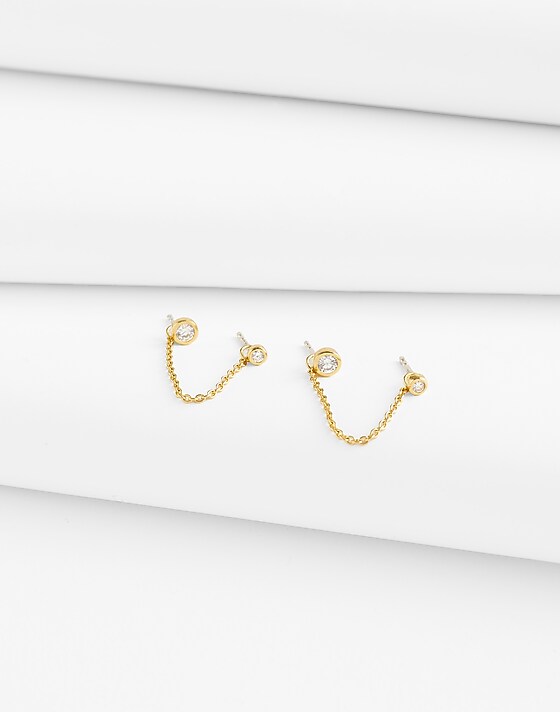 madewell Demi-Fine Chain Double Stud Earrings 14k gold