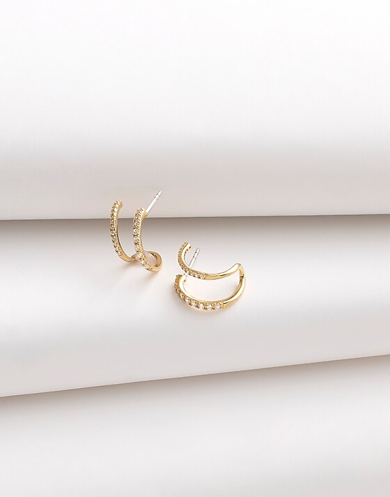 madewell Demi-Fine Pavé Double Hoop Earrings 14k gold