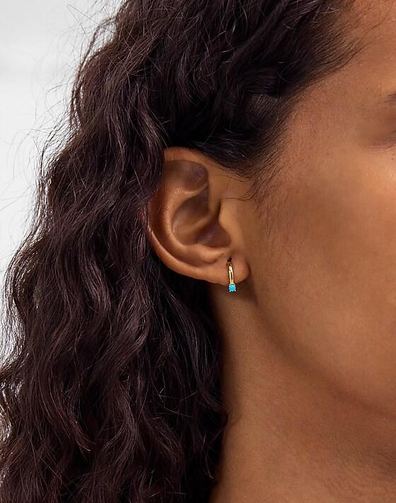Madewell Demi-Fine Turquoise Dotted Huggie Hoop Earrings 14k Gold