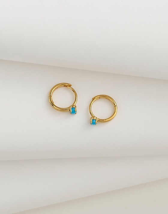 madewell Demi-Fine Turquoise Dotted Huggie Hoop Earrings 14k gold