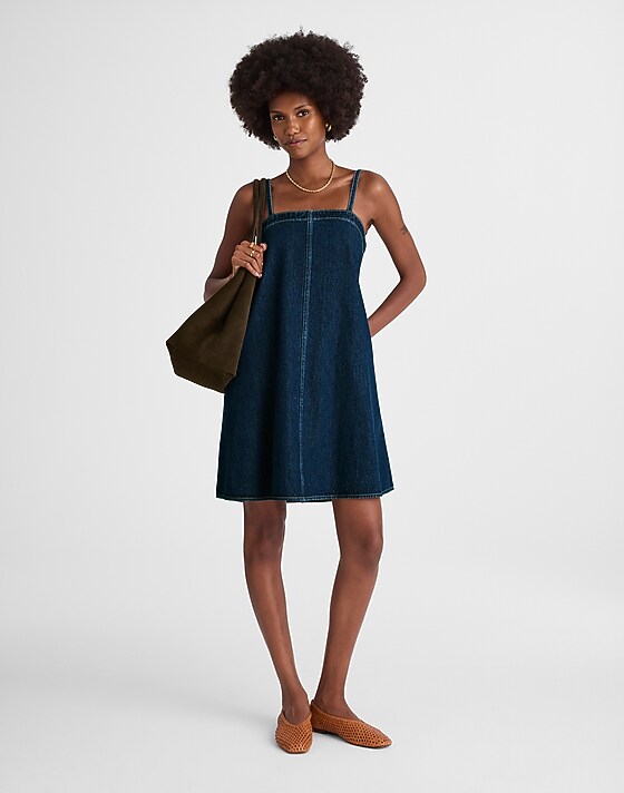 madewell Denim A-Line Mini Dress in Bright Rinse Wash bright rinse wash